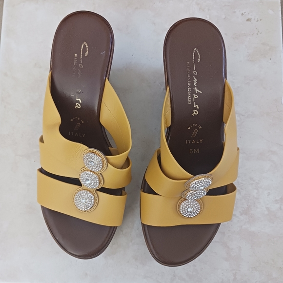 Italian Shoemakers Yellow Wedge Sandals – Size 6M, Made in Italy, Rhinestone Det - Picture 3 of 10